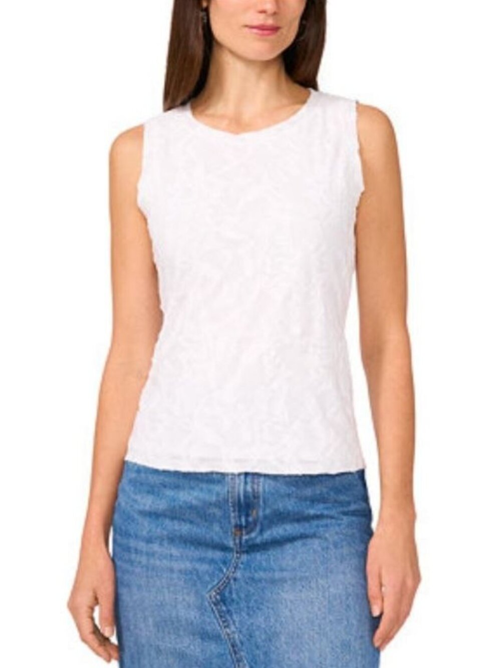 $69 Vince Camuto Women's Textured Keyhole Back Sleeveless Top Ultra White Sz XL